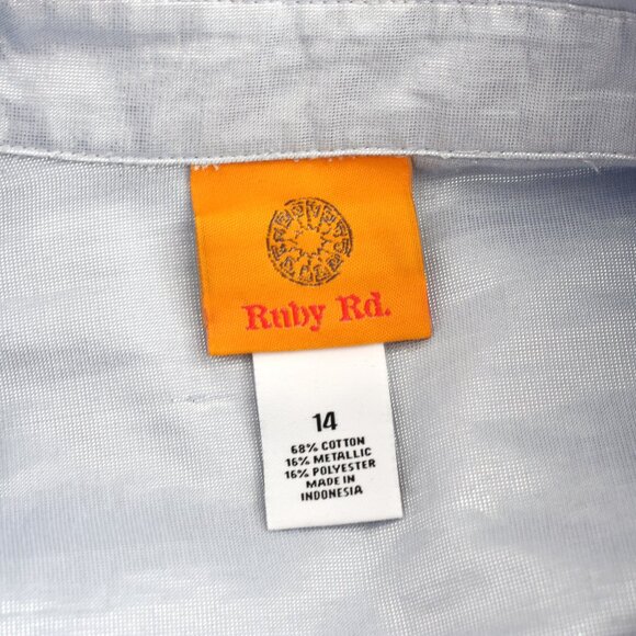 Women's Ruby Rd. Shirt Long Sleeve Top Button Up SIZE 14 Silver White Metallic - Picture 10 of 11